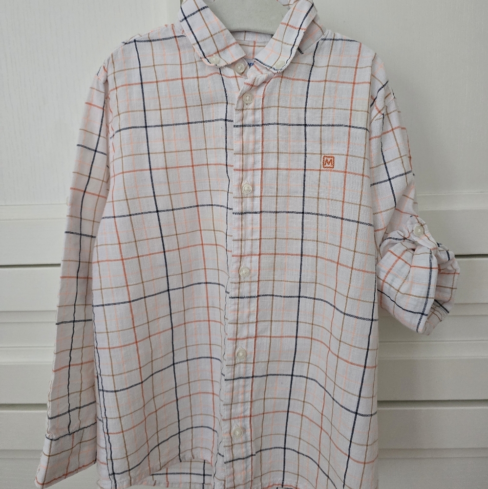 Boys White and Orange Checkered Shirt
